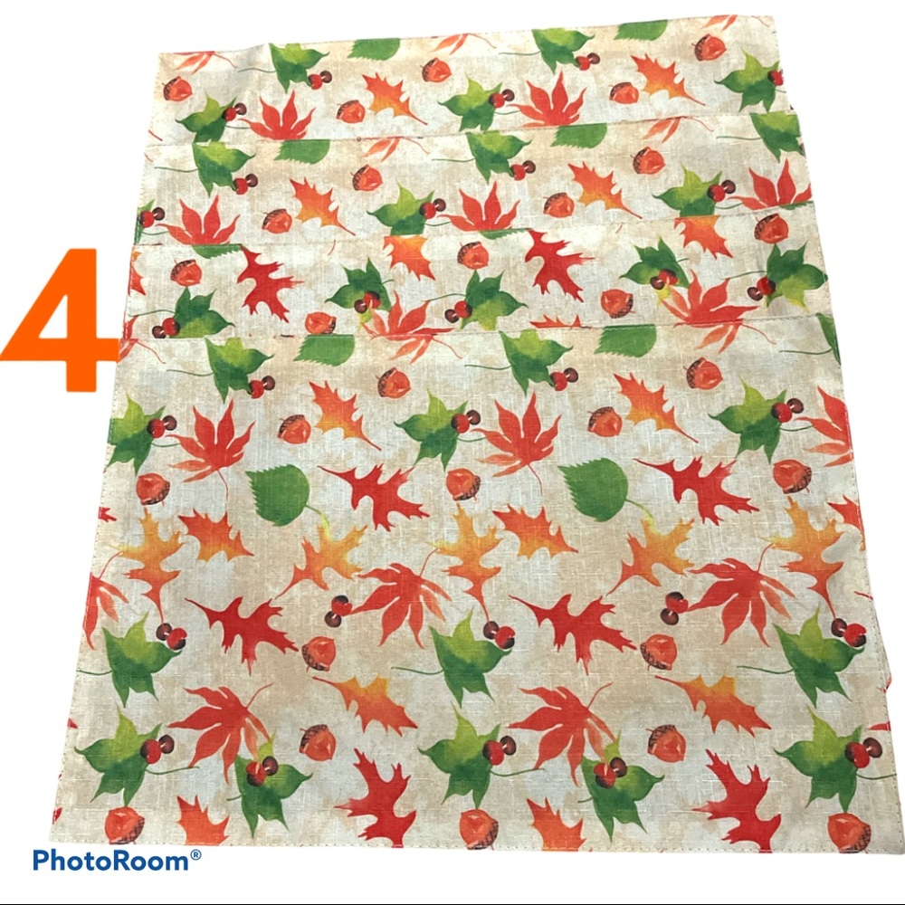 4~Fall Foliage Leaf & Acorn Fabric Placemat 12”x18